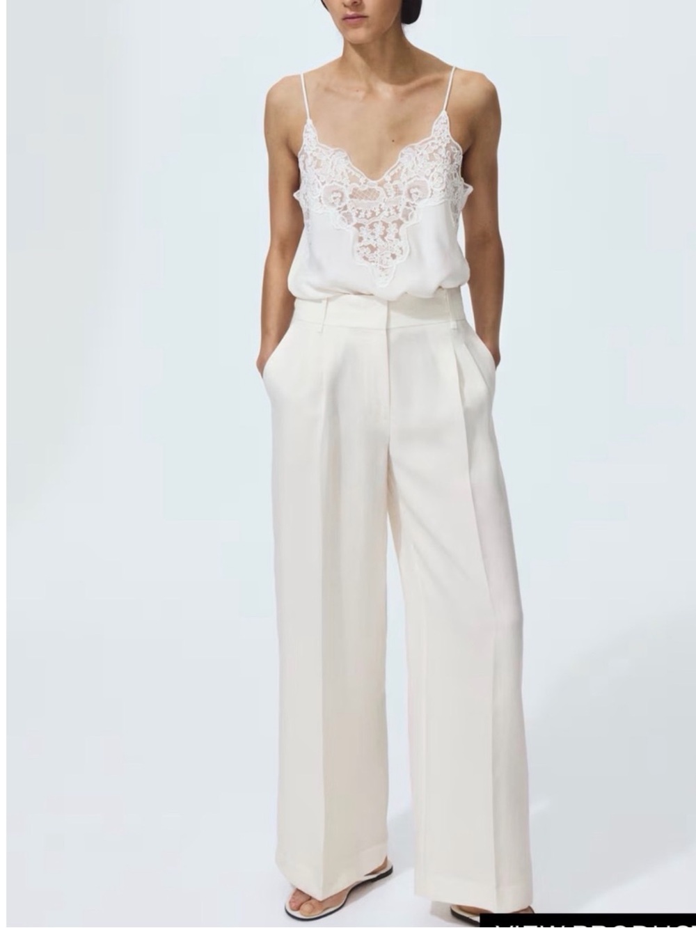 H&M Cream Wide-Leg High-Waist Pants
